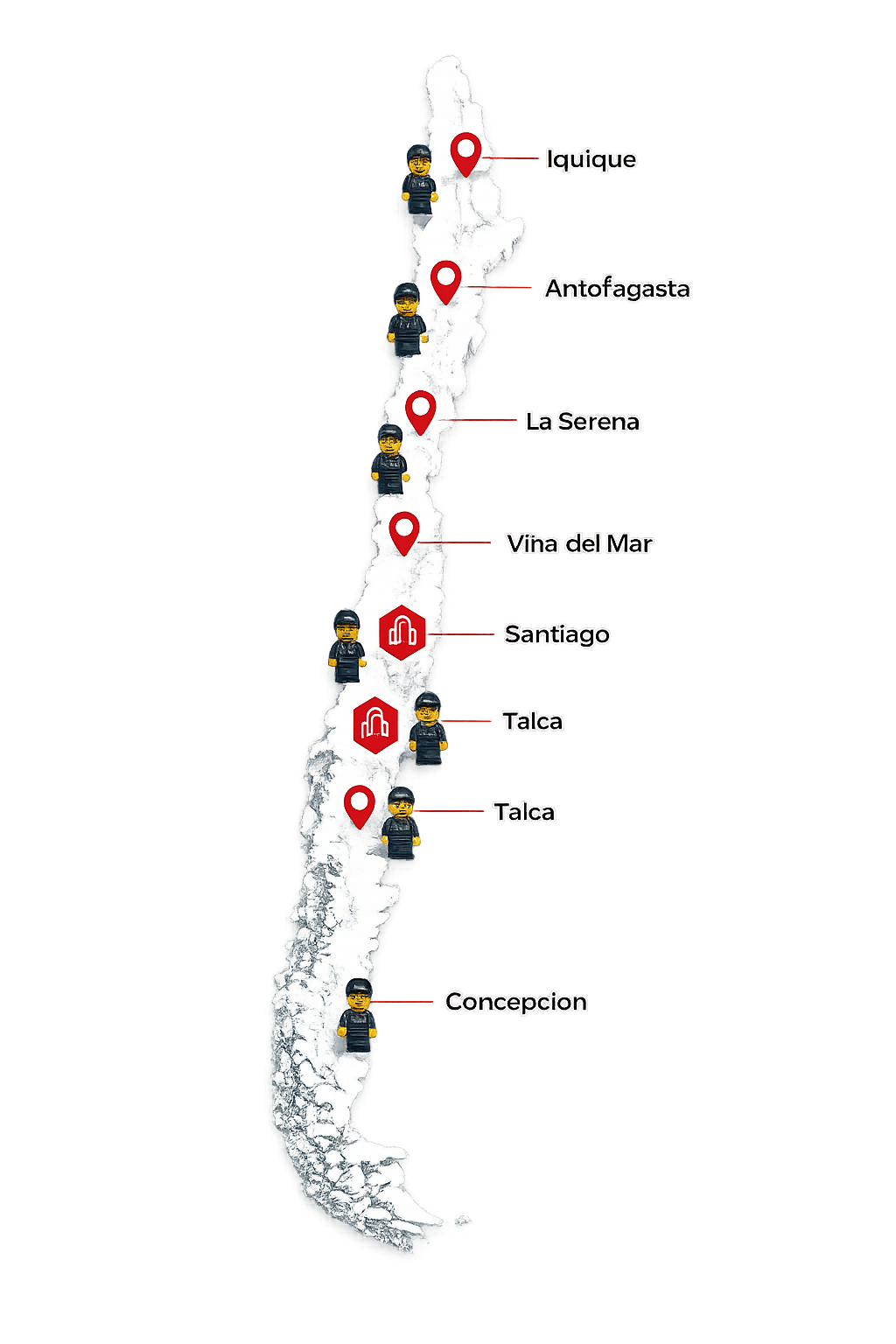 Mapa de cobertura de Vigías Seguridad en Chile