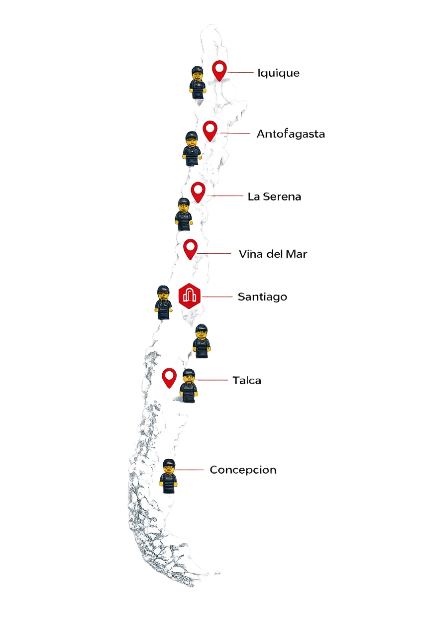 Mapa de cobertura de Vigías Seguridad en Chile